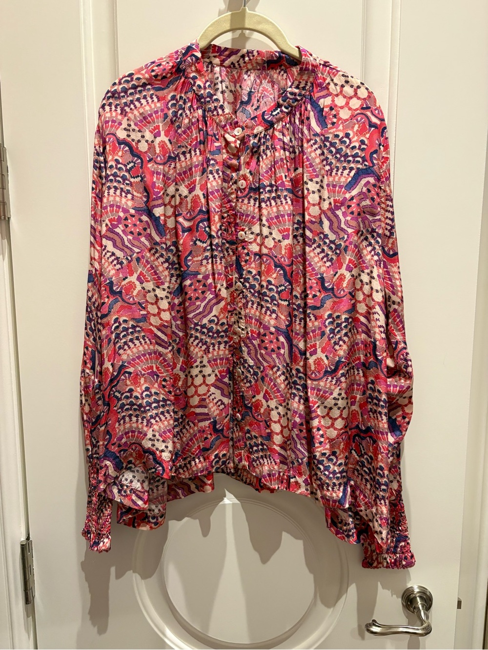 Pink Multi-Pattern Button Front Blouse